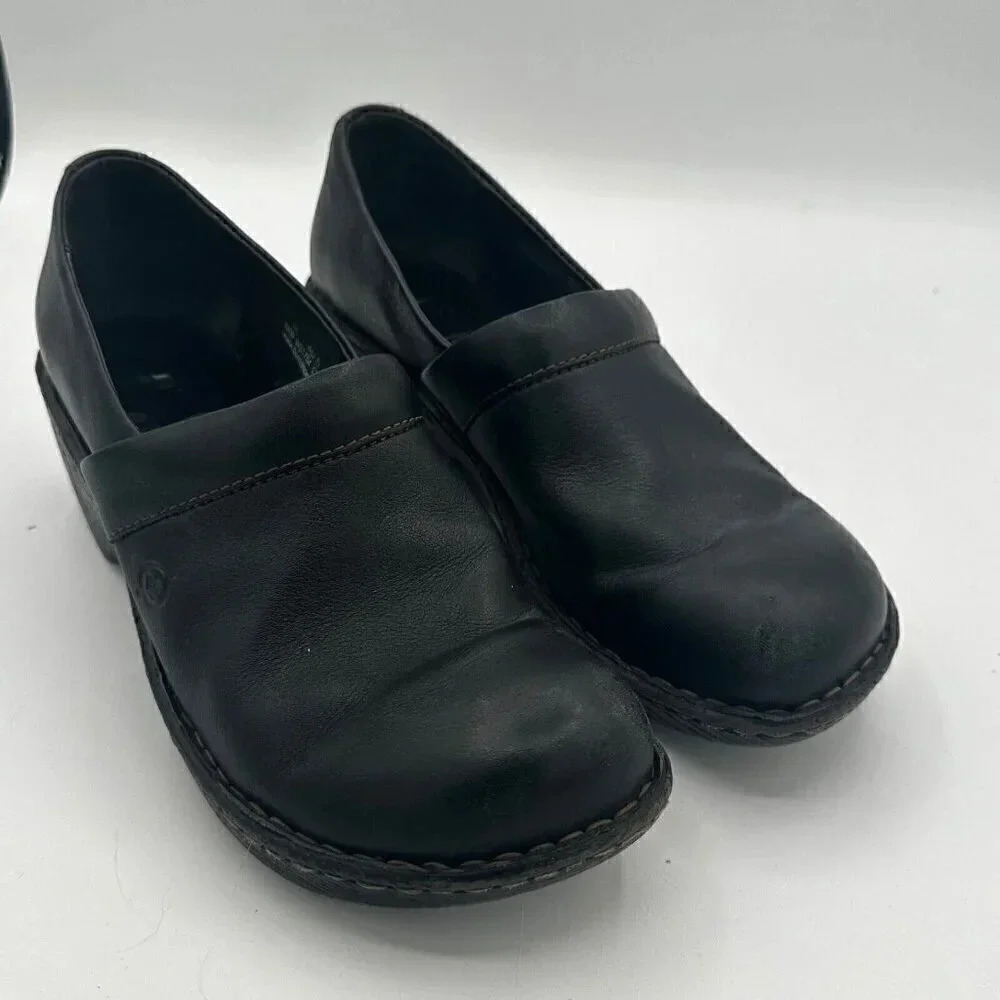 BORN B.O.C. BLACK LEATHER CLOGS, WOMEN'S SIZE 9 - Picture 3 of 13